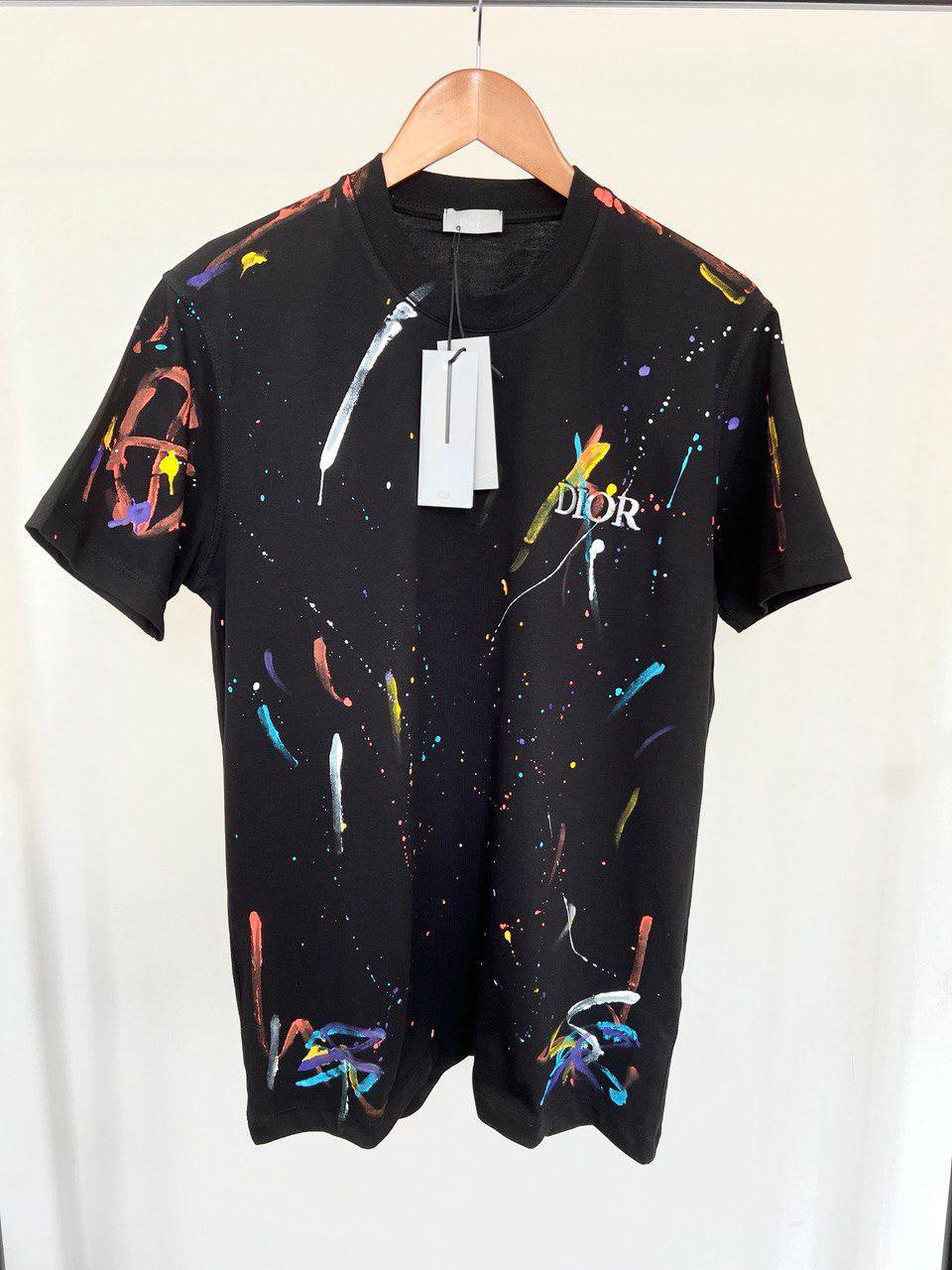 Christian Dior Splash Ink Logo Letter Embroidery Cotton T-Shirts Mens in 2 Colors Best Sale UK Reps AAA Quality