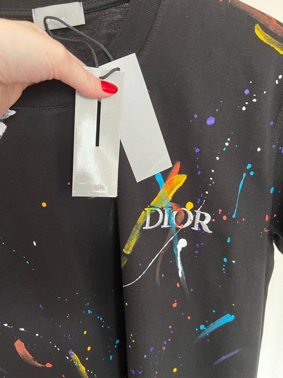 Christian Dior Splash Ink Logo Letter Embroidery Cotton T-Shirts Mens in 2 Colors Best Sale UK Reps AAA Quality