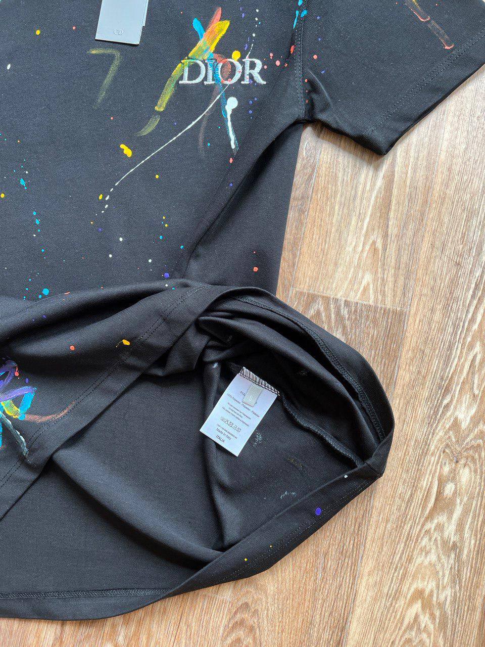 Christian Dior Splash Ink Logo Letter Embroidery Cotton T-Shirts Mens in 2 Colors Best Sale UK Reps AAA Quality