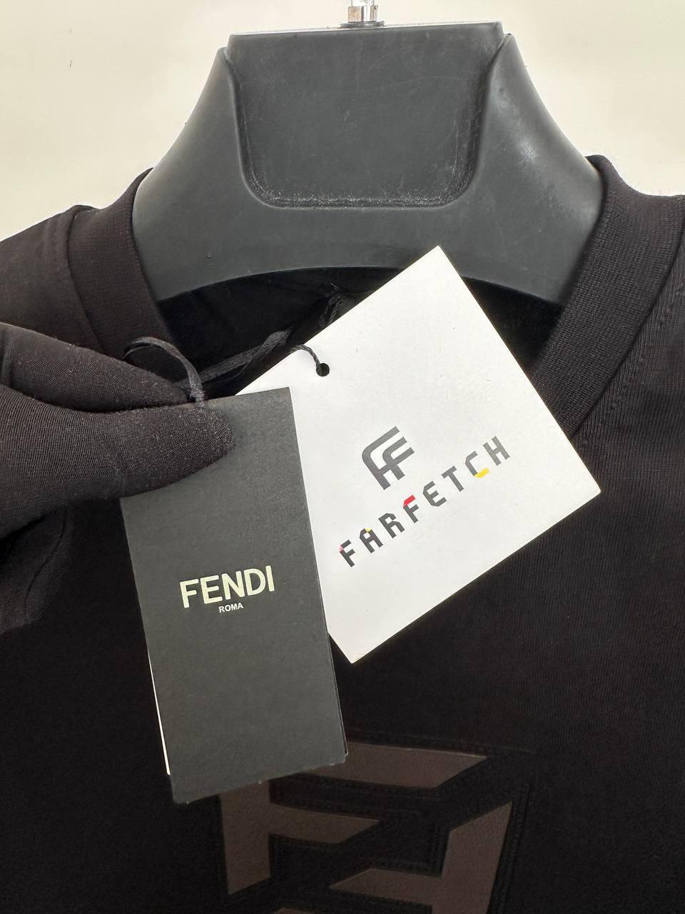 Fendi FF Logo Print Relaxed Fit Crew Neck T-Shirt Mens in 2 Colors Best Sale UK Reps AAA Quality