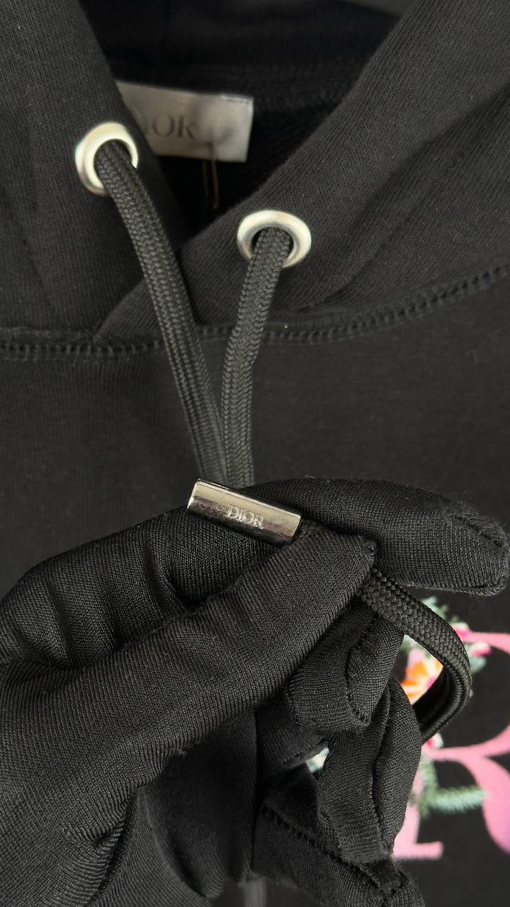 Christian Dior Flower Logo Embroidered Hoodie Mens in Black Color Best Sale UK Reps AAA Quality