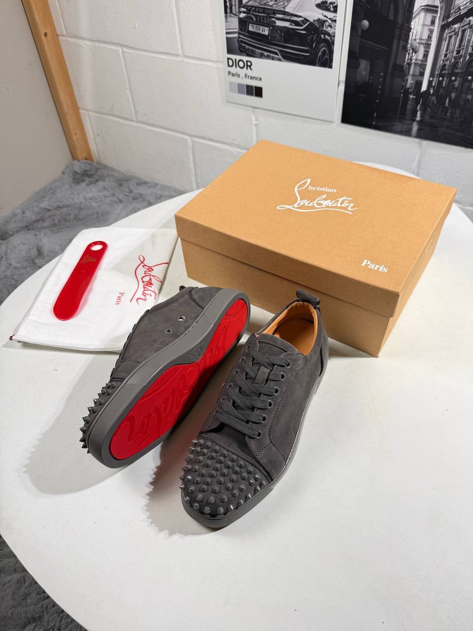 Christian Louboutin Vieira Spikes Smooky Black Trainers Mens Best Sale UK Replica AAA Quality