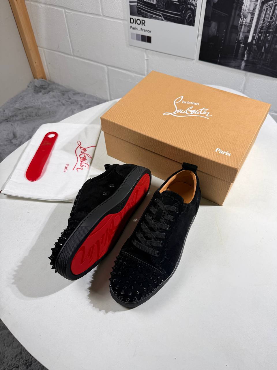 Christian Louboutin Vieira Spikes Black Trainers Mens Best Sale UK Replica AAA Quality