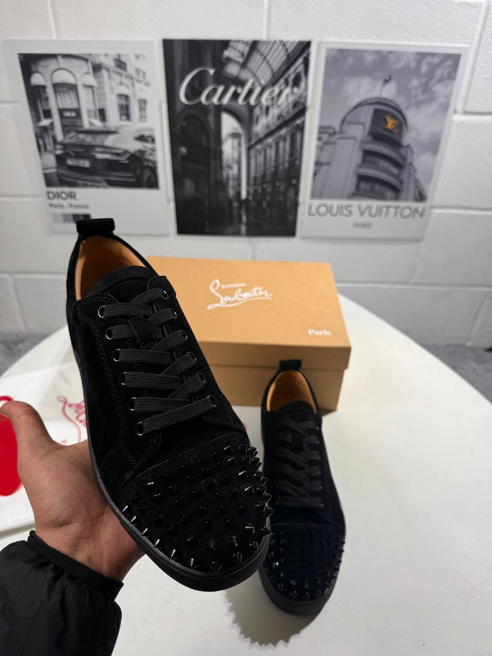 Christian Louboutin Vieira Spikes Black Trainers Mens Best Sale UK Replica AAA Quality
