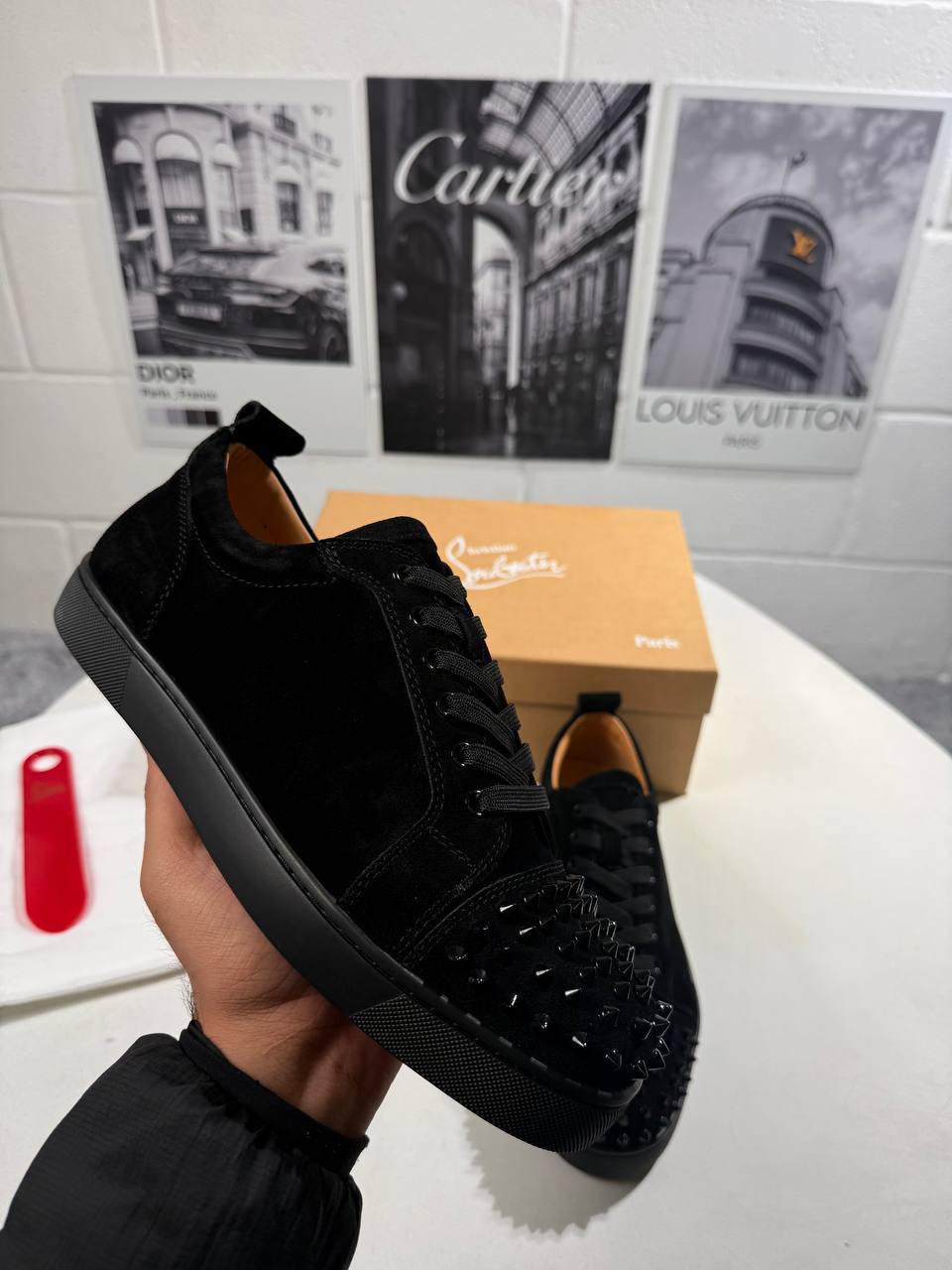 Christian Louboutin Vieira Spikes Black Trainers Mens Best Sale UK Replica AAA Quality