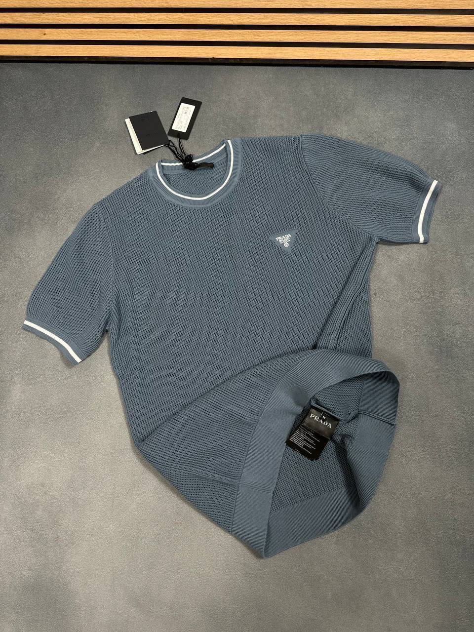Prada Silk And Cotton Crew-Neck Knitted T-Shirts Mens in Multiple Colors UK Reps AAA Quality