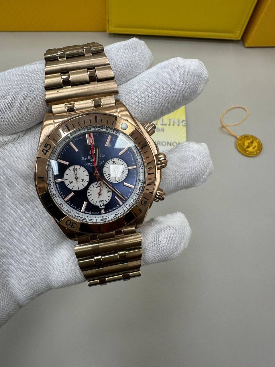 Breitling Chronomat B01 Chronograph Navy Blue Dial Rose Gold Bracelet Mens Watch Best Sale UK Reps AAA Quality
