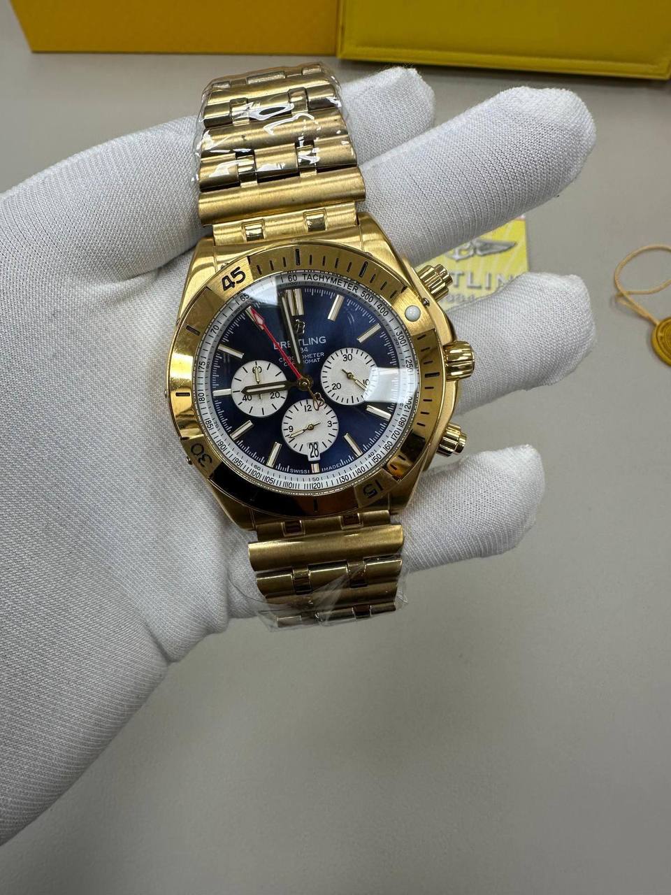 Breitling Chronomat B01 Chronograph Navy Blue Dial Golden Bracelet Mens Watch Best Sale UK Reps AAA Quality