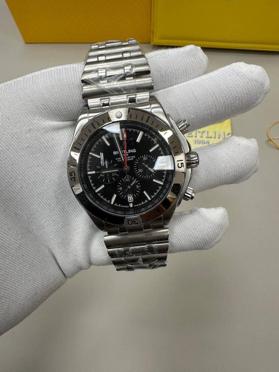 Breitling Chronomat B01 Chronograph Black Dial Silver Bracelet Mens Watch Best Sale UK Reps AAA Quality