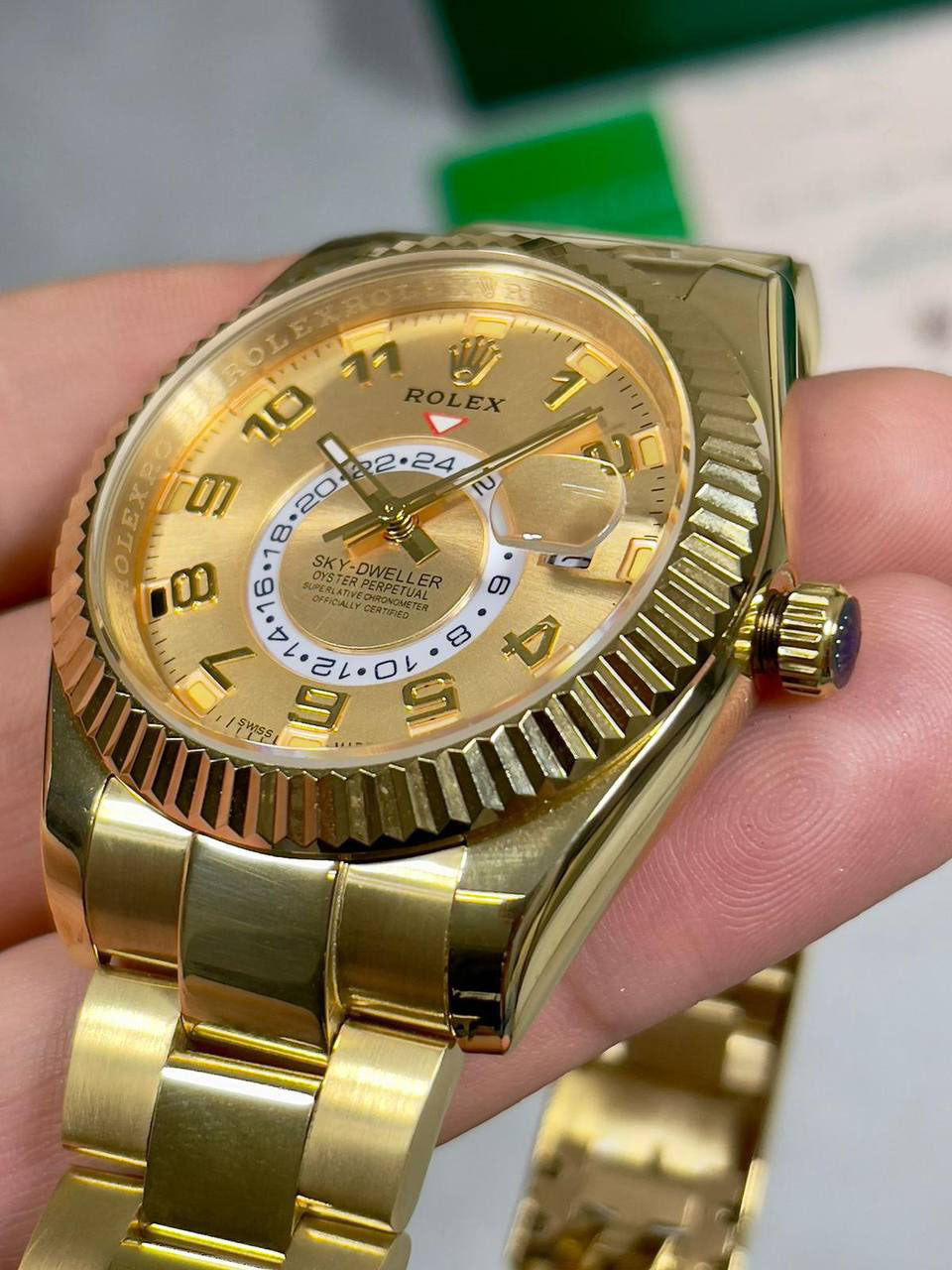 Rolex Sky-Dweller Yellow Gold Champagne Oyster Bracelet Mens Watch Best Sale UK Reps AAA Quality