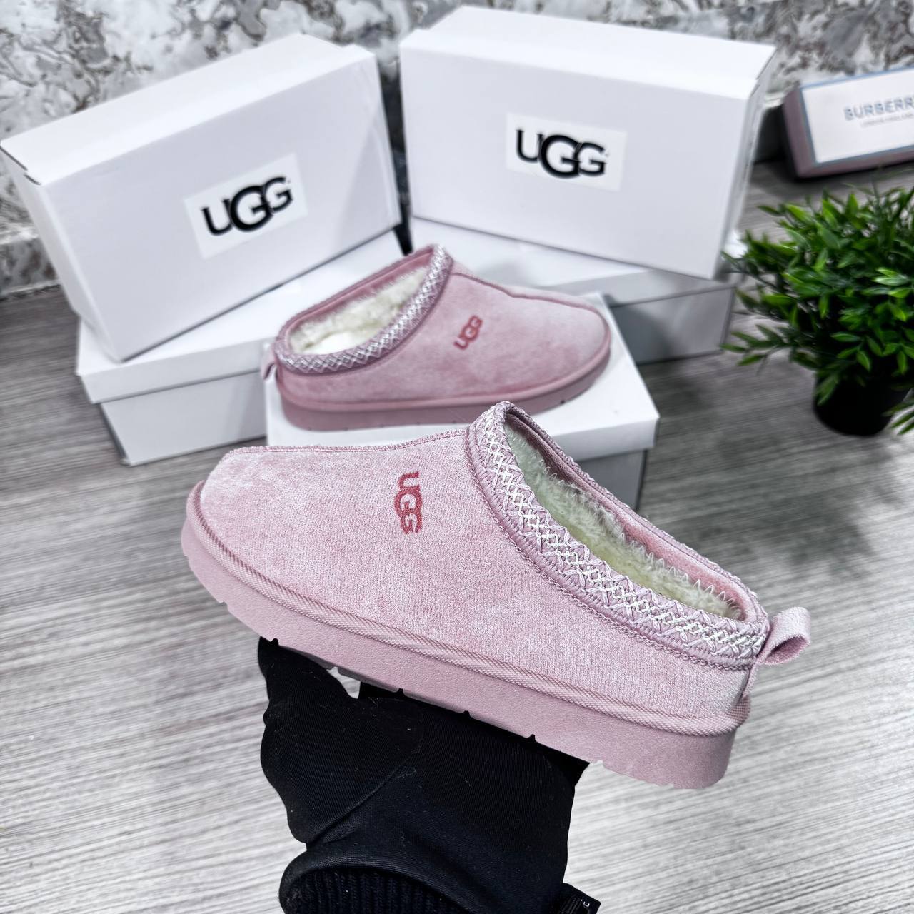 Aus Wooli Ugg Croydon Sheepskin Wool Ankle Braid Sliders Womens in Light Pink Color Best Sale UK Reps AAA Quality