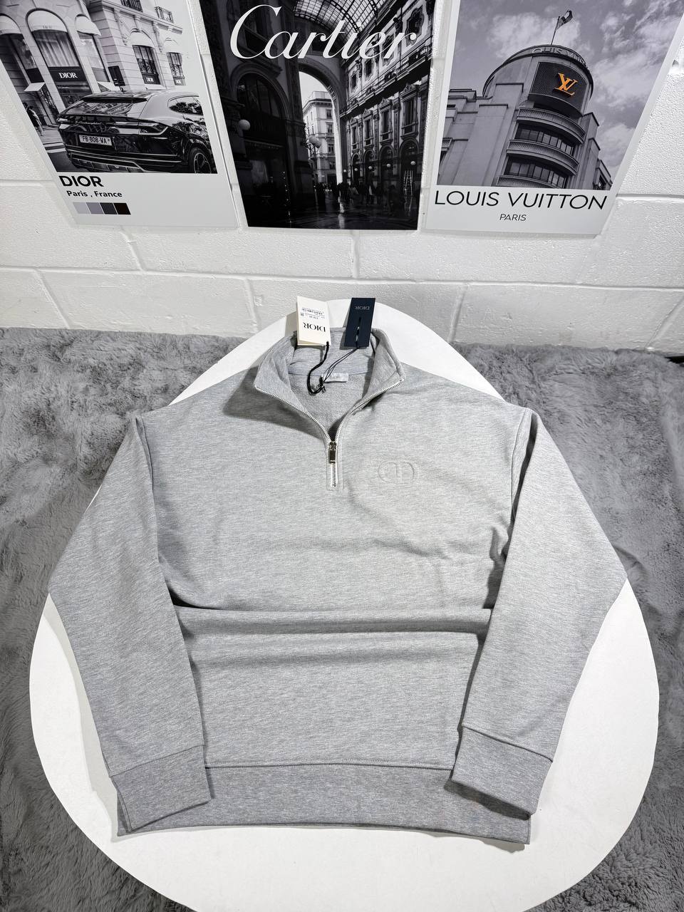 Christian Dior CD Icon Collared Half Zip Cotton Mens Jumpers in 2 Colors Best Sale UK Reps AAA Quality