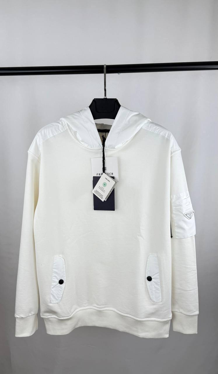 Prada Triangle-Logo Cotton & Re-Nylon Hoodie Mens in 2 Colors UK Reps AAA Quality