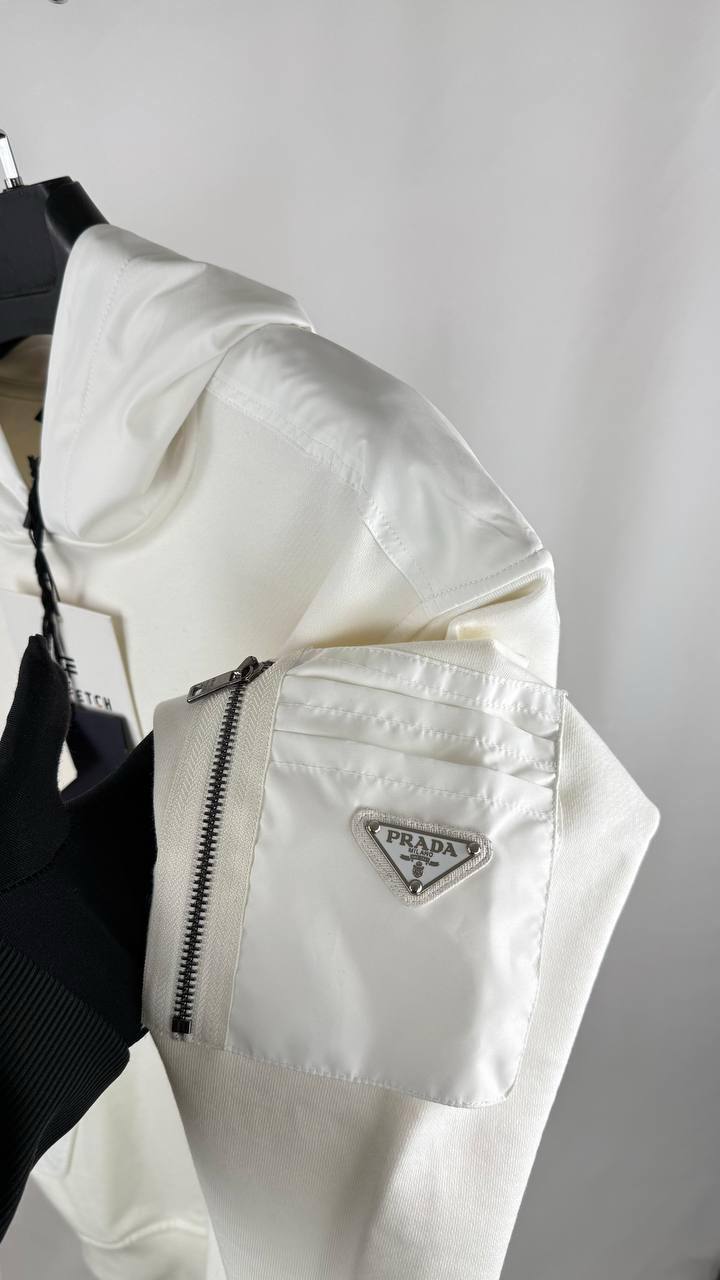 Prada Triangle-Logo Cotton & Re-Nylon Hoodie Mens in 2 Colors UK Reps AAA Quality