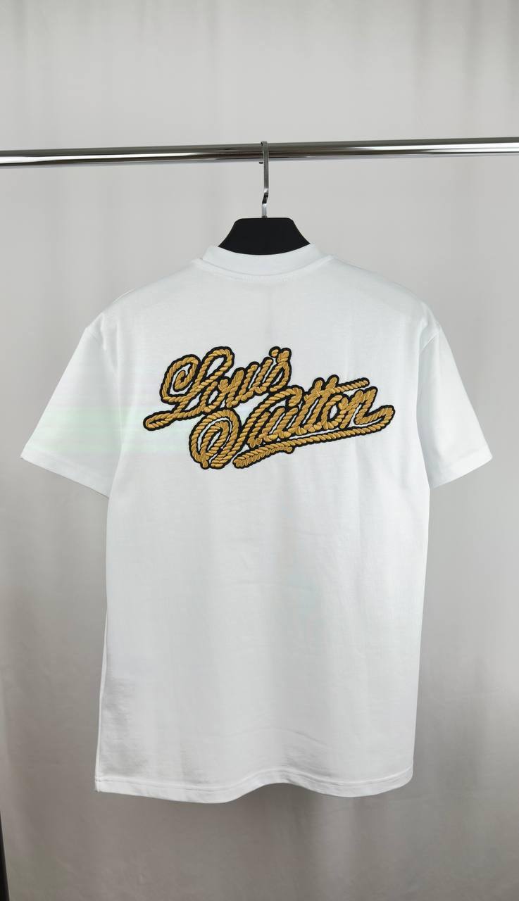 Louis Vuitton Embroidered Signature Ready to Wear Short Sleeve T-Shirt Mens in 2 Colors Best Sale UK Reps AAA Quality