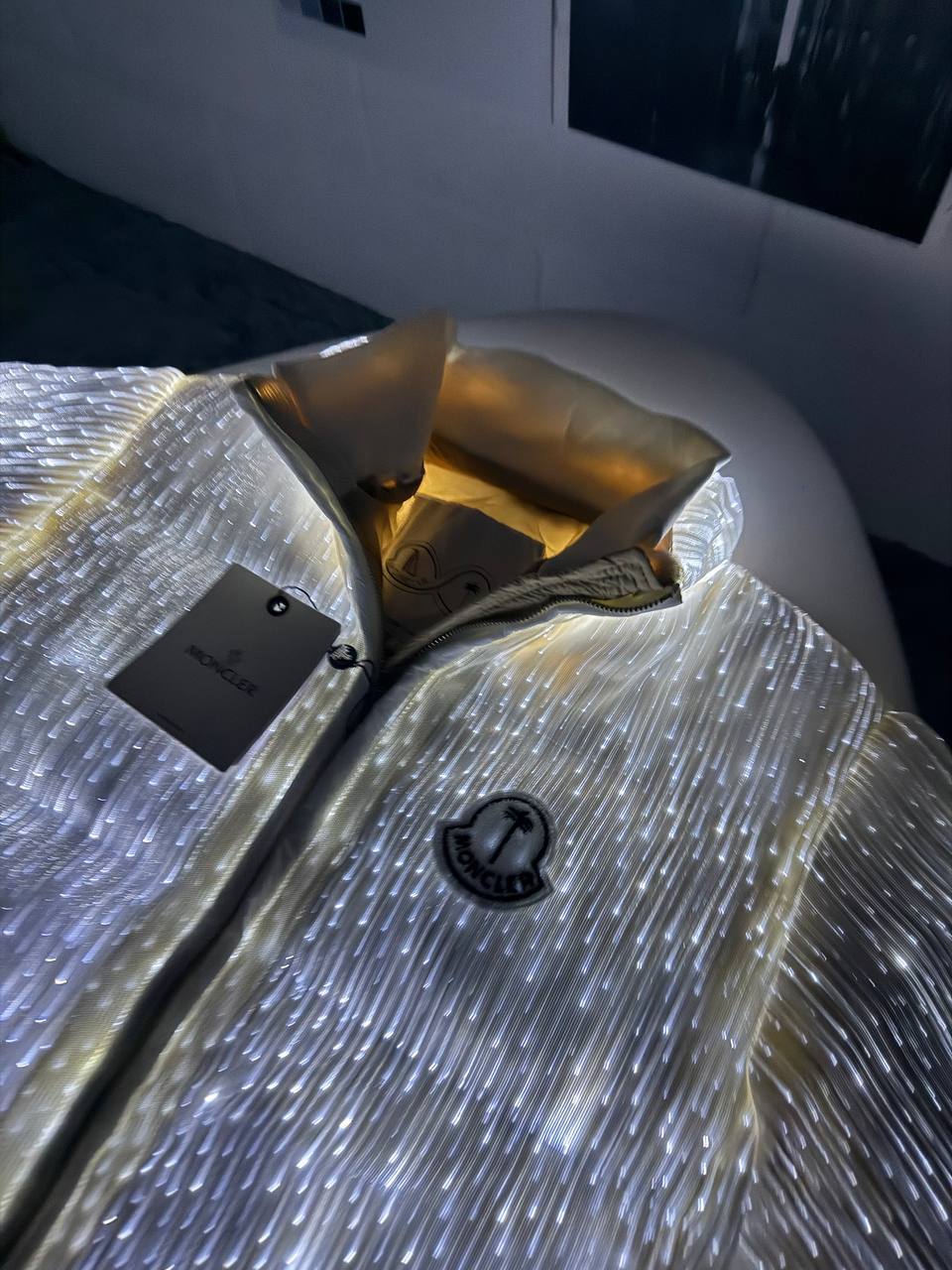 Moncler Maya 70 Jacket by Palm Angels Mens in White Color Best Sale UK Reps AAA Quality