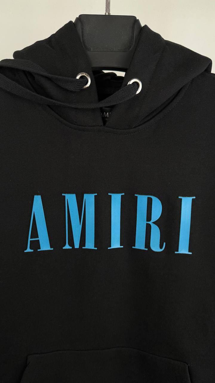 Amiri Core Logo in Black with a Carolina Blue Logo Hoodie Mens UK Reps AAA Quality