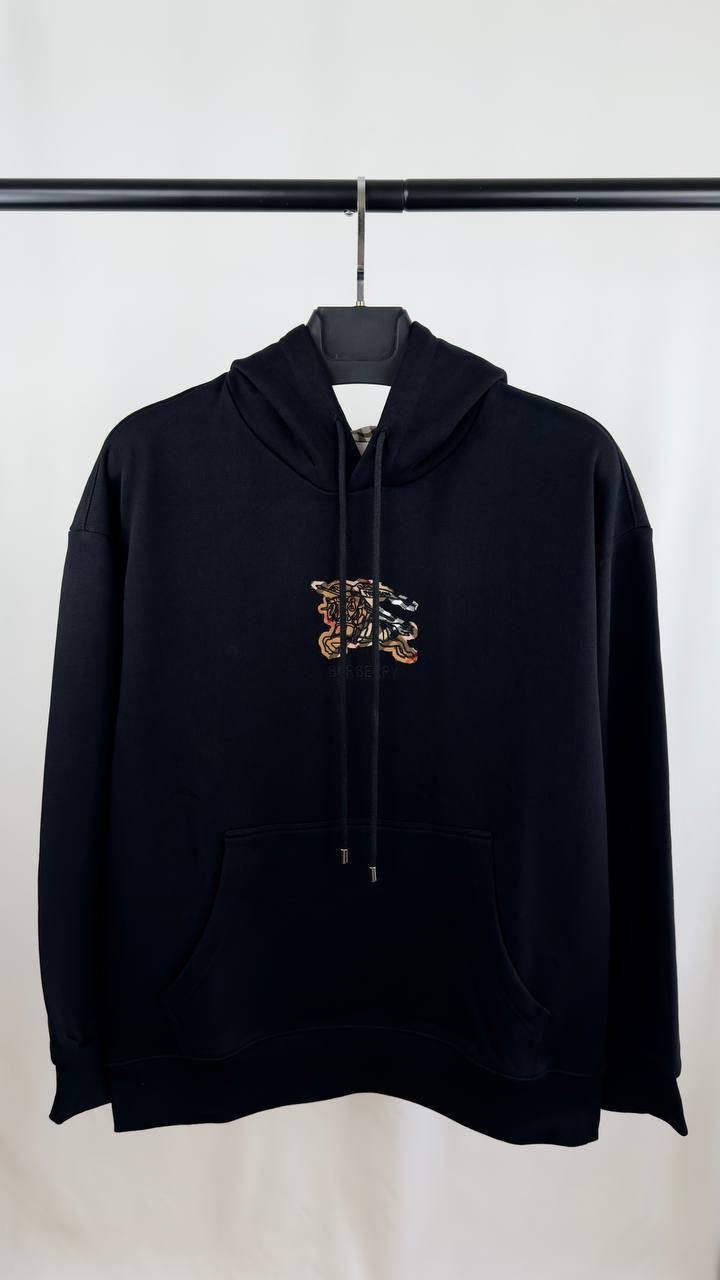 Burberry EKD Check Logo Patch in Black Mens Hoodie UK Reps AAA Quality