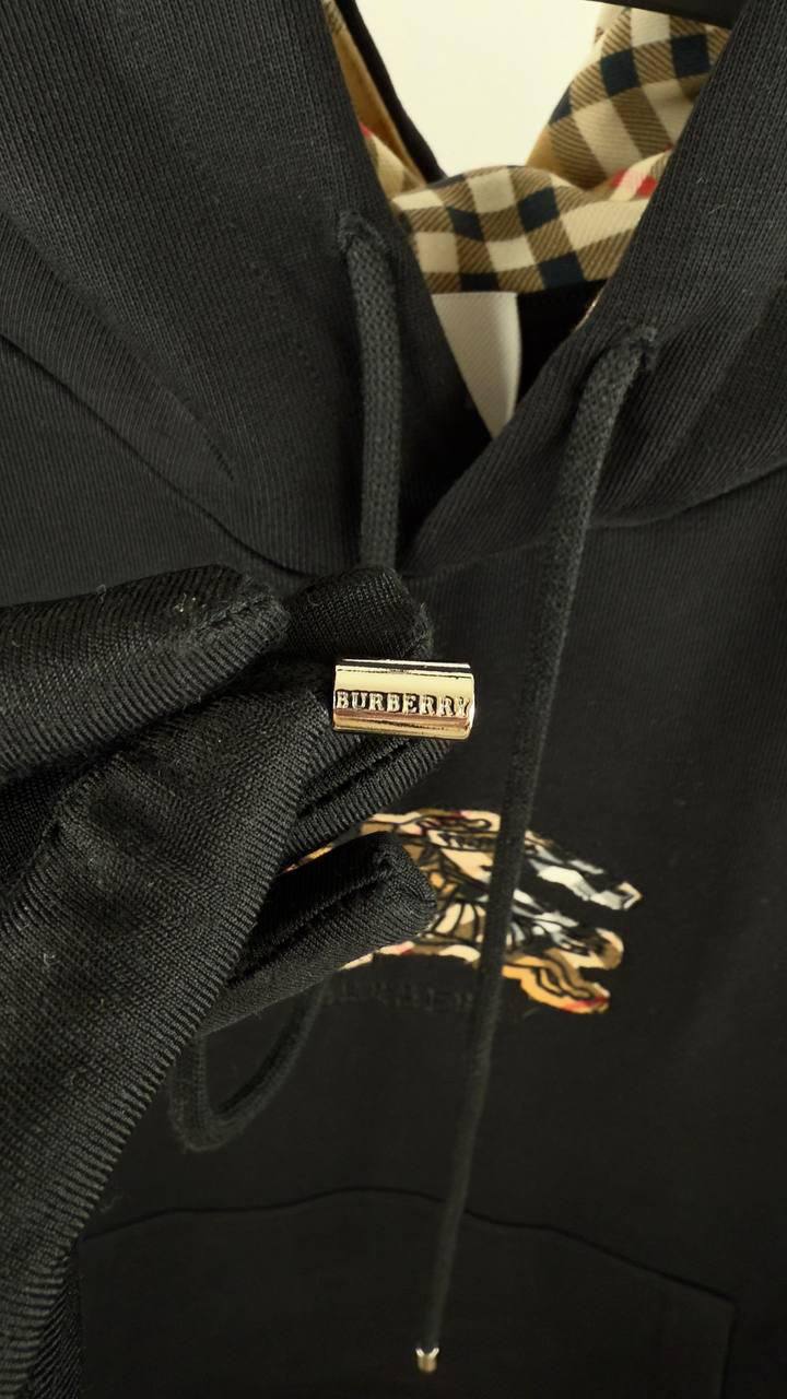 Burberry EKD Check Logo Patch in Black Mens Hoodie UK Reps AAA Quality