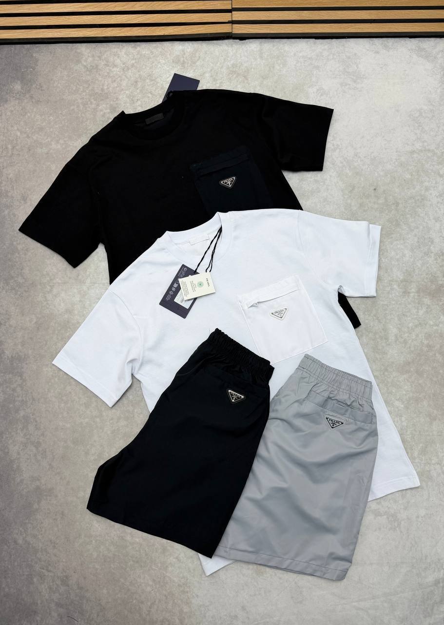 Prada Re-Nylon Pocket T-Shirts & Shorts Sets Men's Multiple Colors UK Reps AAA Quality