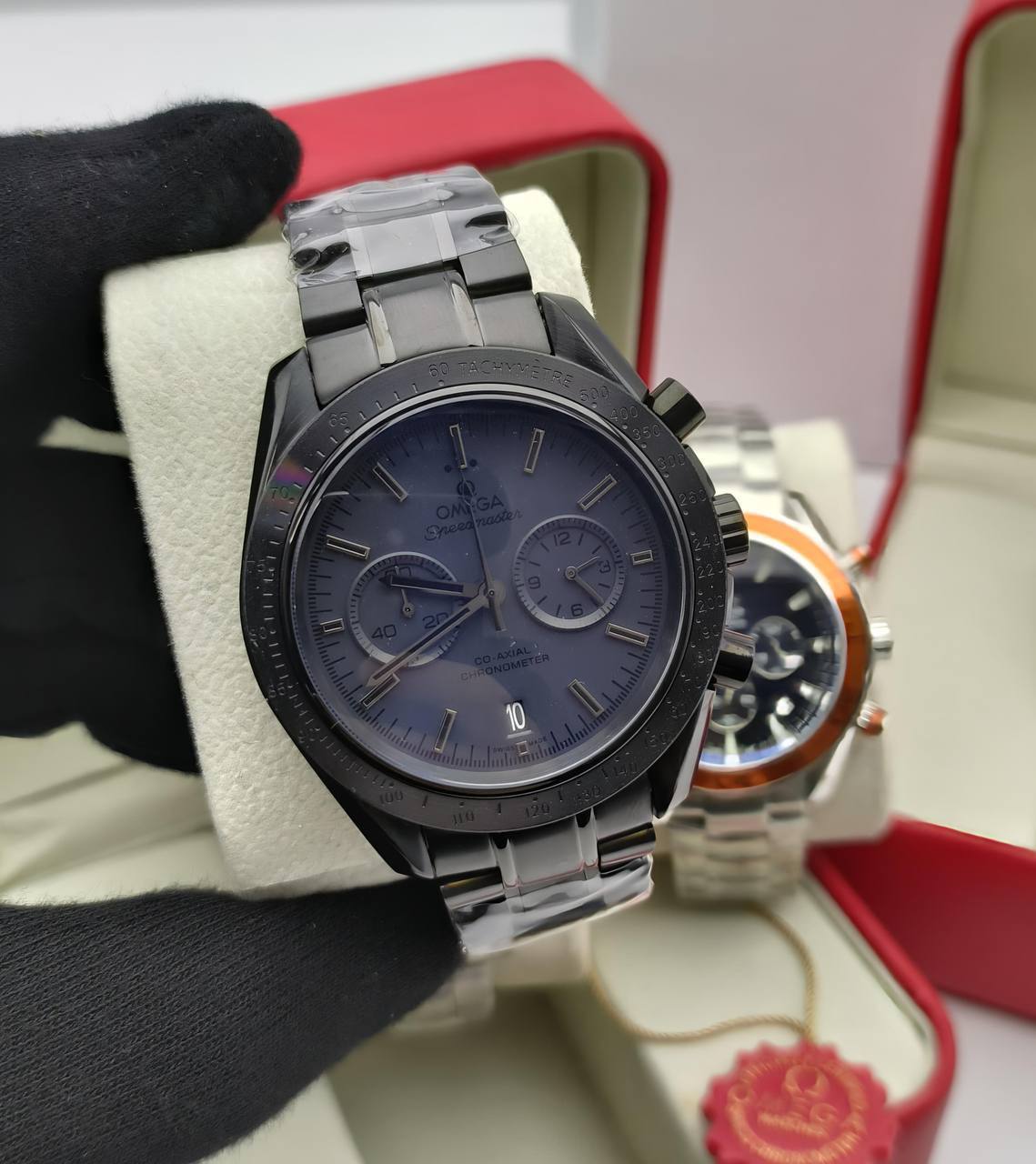 Omega Speedmaster Moonwatch Co-Axial "Black Black" Bracelet Edition Mens Watch UK Reps AAA Quality
