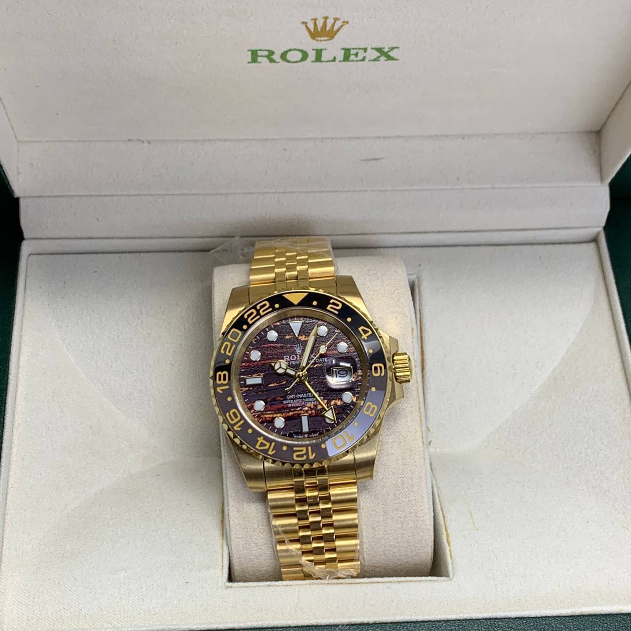 Rolex GMT-Master II Yellow Gold with Custom Sunset Dial Watches Mens AAA Quality UK Reps