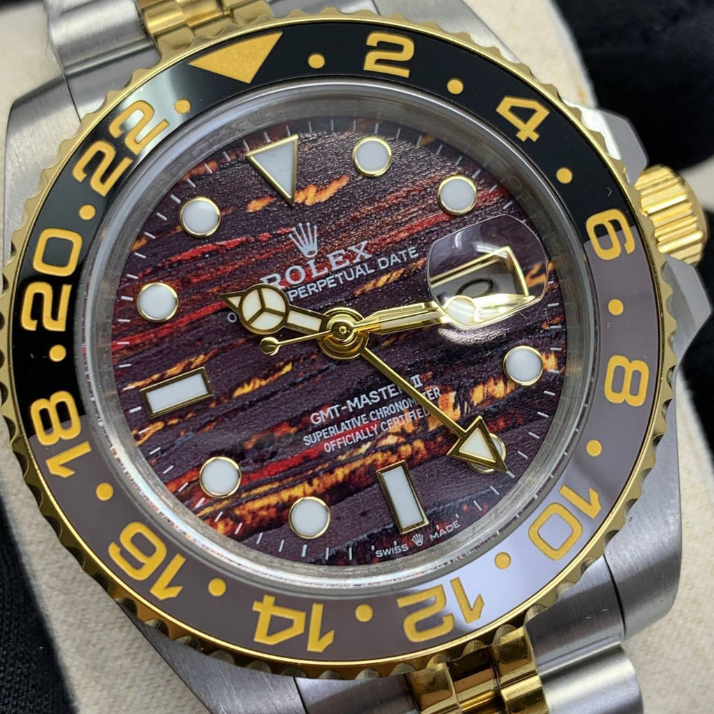 Rolex GMT-Master II Yellow Rolesor with Custom Sunset Dial Watches Mens AAA Quality UK Reps