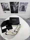 Chanel Fabric Laminated Calfskin White/Gold/Silver Womens Trainers UK Reps AAA Quality