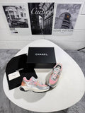 Chanel Fabric Laminated Calfskin Pink/Silver Womens Trainers UK Reps AAA Quality