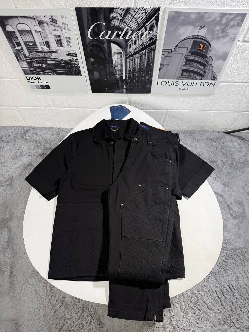 Louis Vuitton Denim Workwear Black Mens Tracksuit UK Reps AAA Quality
