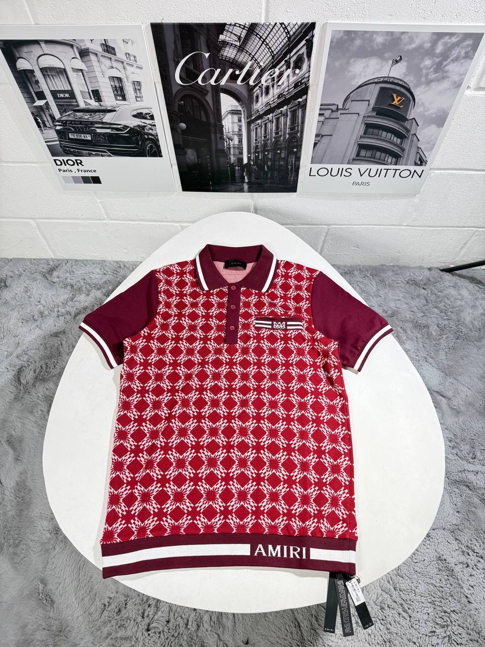 Amiri MA Quad Polo Shirt Mens in Burgundy UK Reps AAA Quality