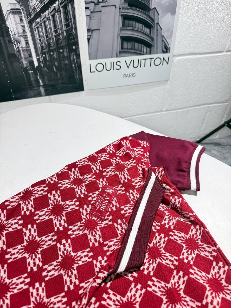 Amiri MA Quad Polo Shirt Mens in Burgundy UK Reps AAA Quality
