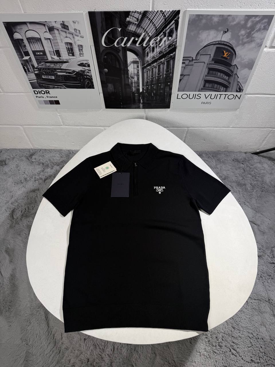 Prada Half-Zip Wool Polo Shirts Mens in 2 Colors UK Reps AAA Quality