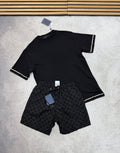 Louis Vuitton Pearl-Embellished Set Mens T-Shirt & Shorts Set in Black Color UK Reps AAA Quality