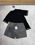 Louis Vuitton Pearl-Embellished Set Mens T-Shirt & Shorts Black and Grey UK Reps AAA Quality