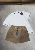 Louis Vuitton Pearl-Embellished Set Mens T-Shirt & Shorts White and Beige UK Reps AAA Quality