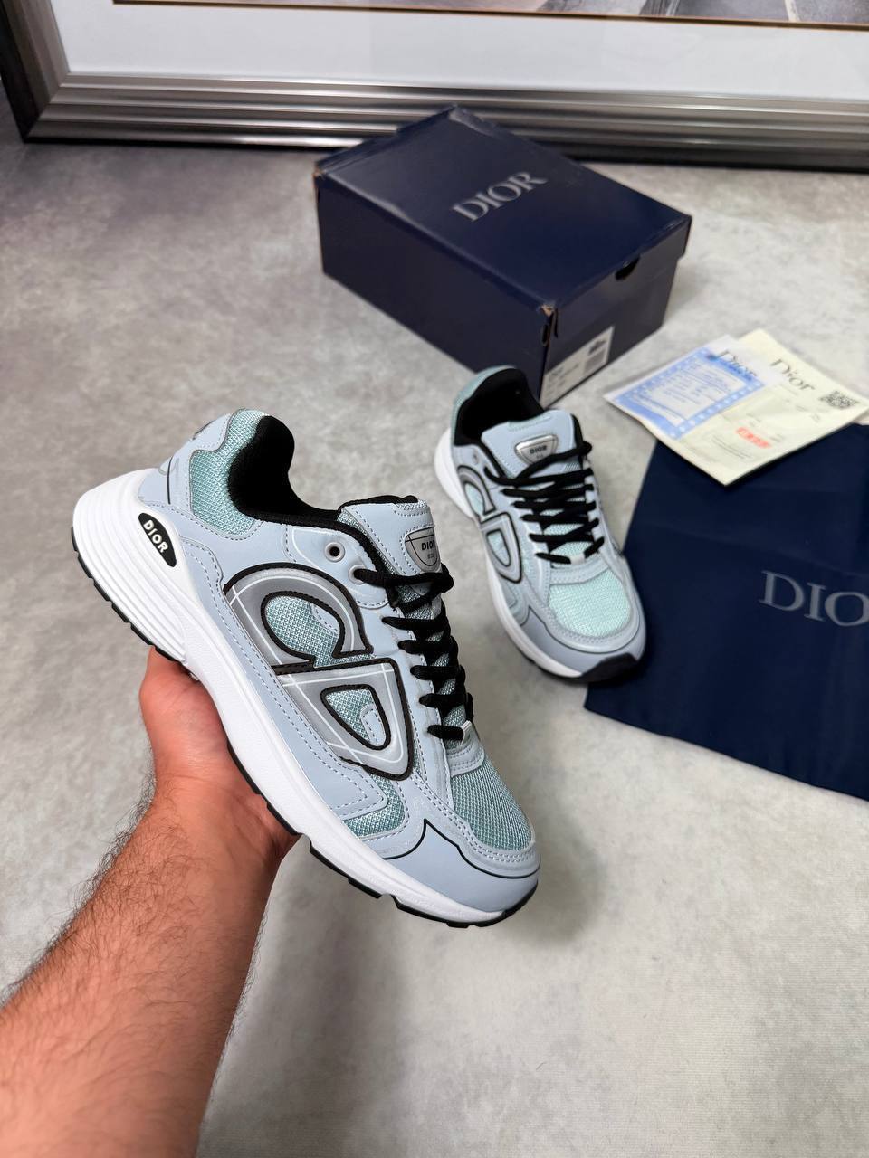 Dior B30 Blue Mesh and Grey Technical Fabric Mens Trainers UK Reps AAA Quality
