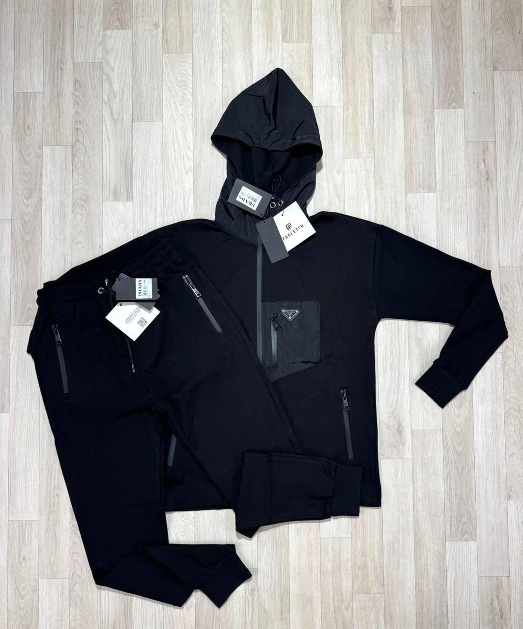 Prada Technical Cotton And Re-nylon Cardigan Mens Tracksuits in Black Color Best Sale UK Reps AAA Quality