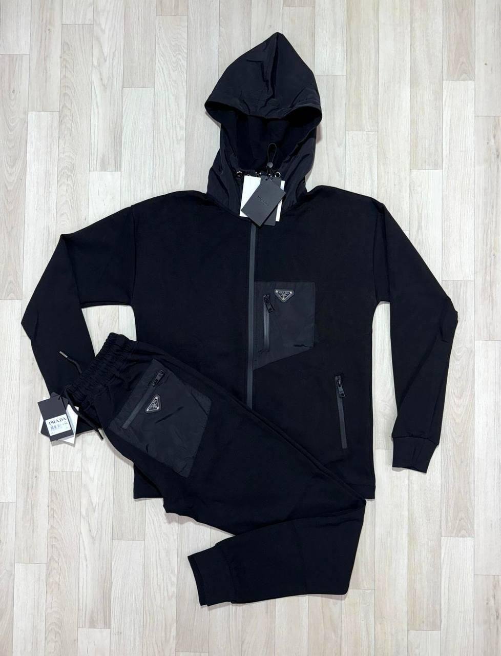 Prada Technical Cotton And Re-nylon Cardigan Mens Tracksuits in Black Color Best Sale UK Reps AAA Quality