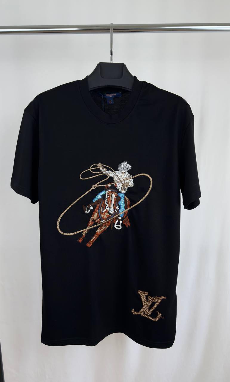 Louis Vuitton Cowboy Graphic T-Shirt Mens in 2 Colors Best Sale UK Reps AAA Quality