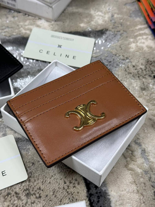 Celine Triomphe Shiny Calfskin Card Holder Mens in Brown Color Best Sale UK Reps AAA Quality