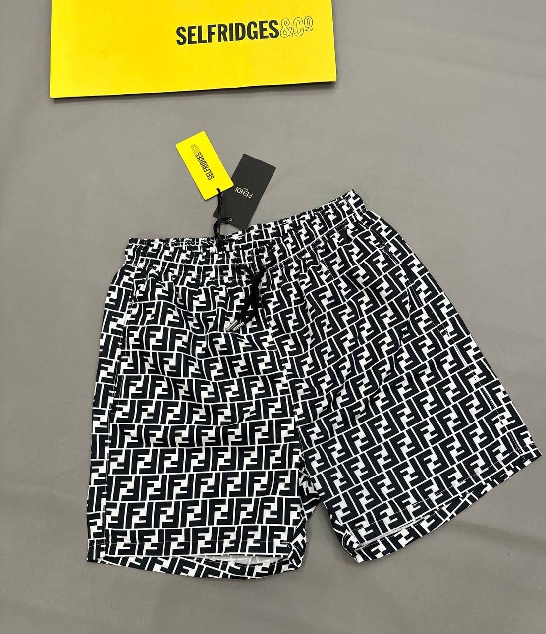 Fendi Monogram Black and White Mens Shorts UK Reps AAA Quality