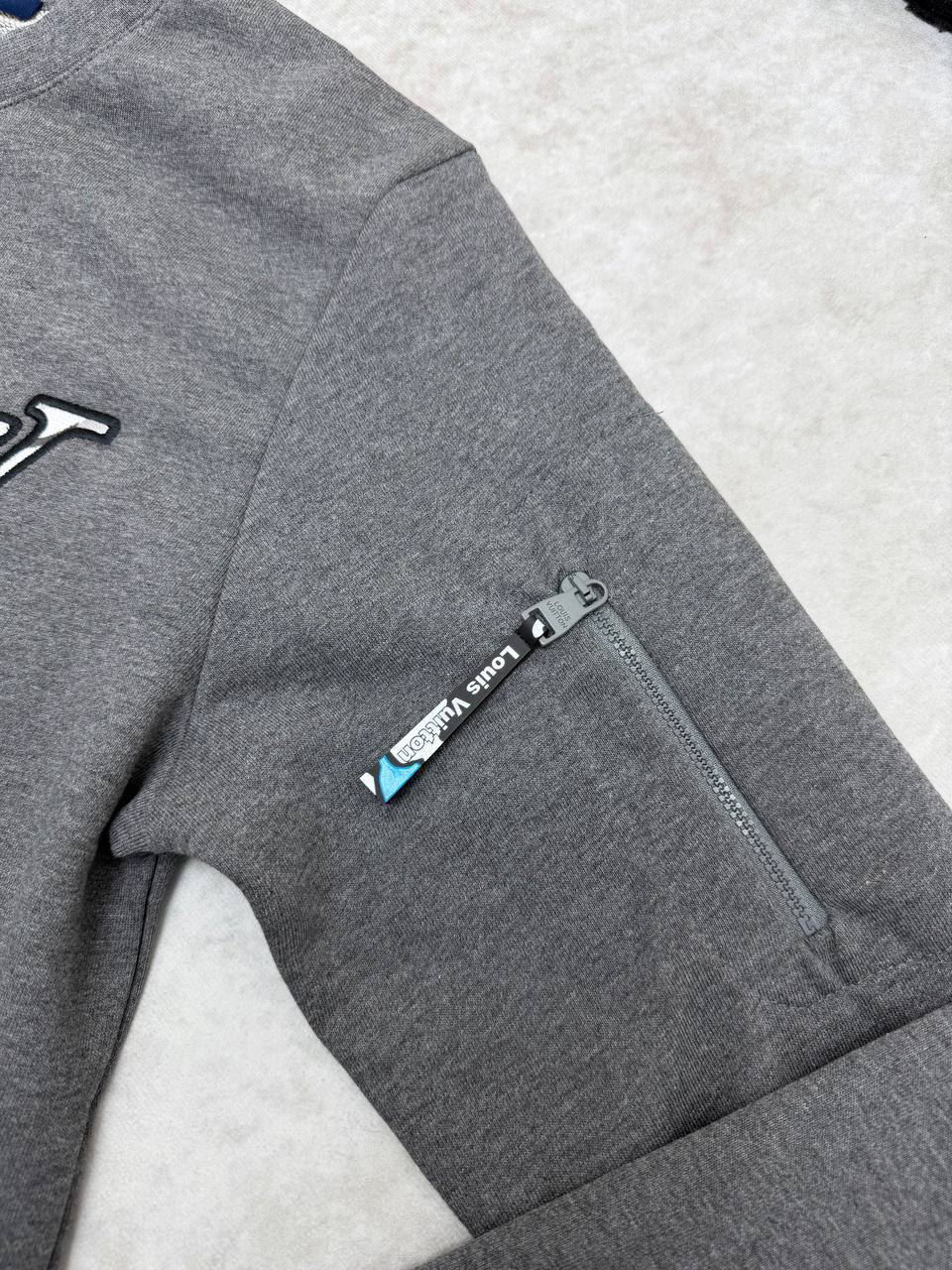 Louis Vuitton Zipped Logo Sleeve Jumper Grey UK Reps AAA Quality