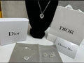 Christian Dior Pavé Rhinestone Heart Necklace & Earrings & Bracelet Set Womens UK Reps AAA Quality