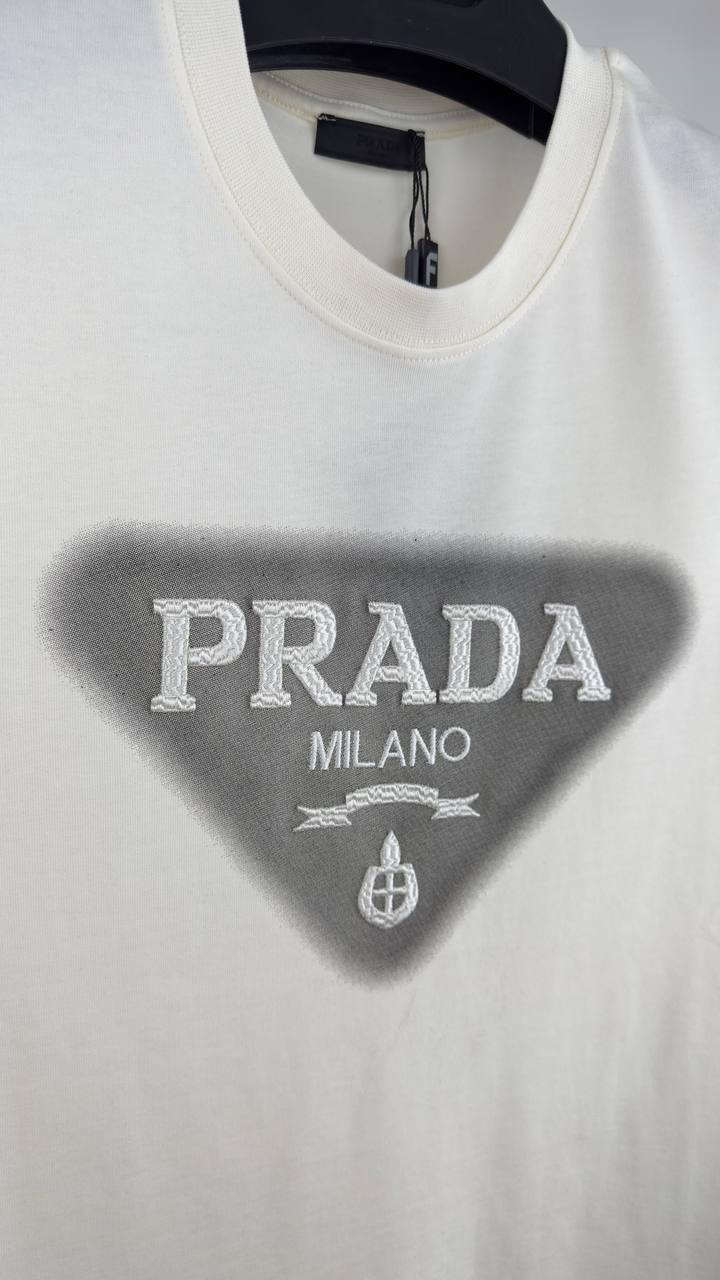 Prada Classic Big Triangle Logo T-Shirts Mens in White Color Best Sale UK Reps AAA Quality