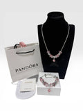Pandora Pink & Silver Necklace & Bracelet Set Womens UK Reps AAA Quality