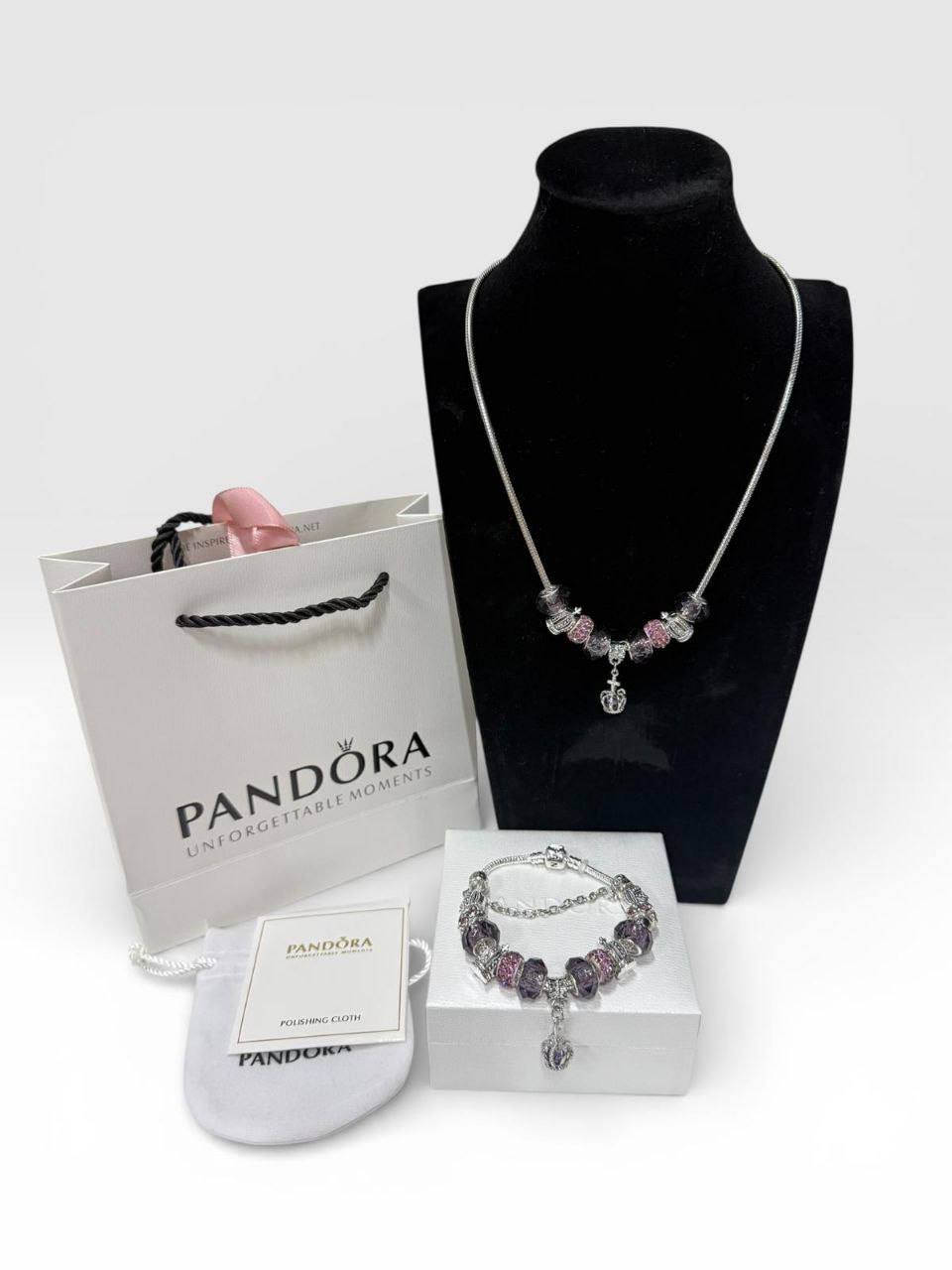 Pandora Purple & Silver Necklace & Bracelet Set Womens UK Reps AAA Quality