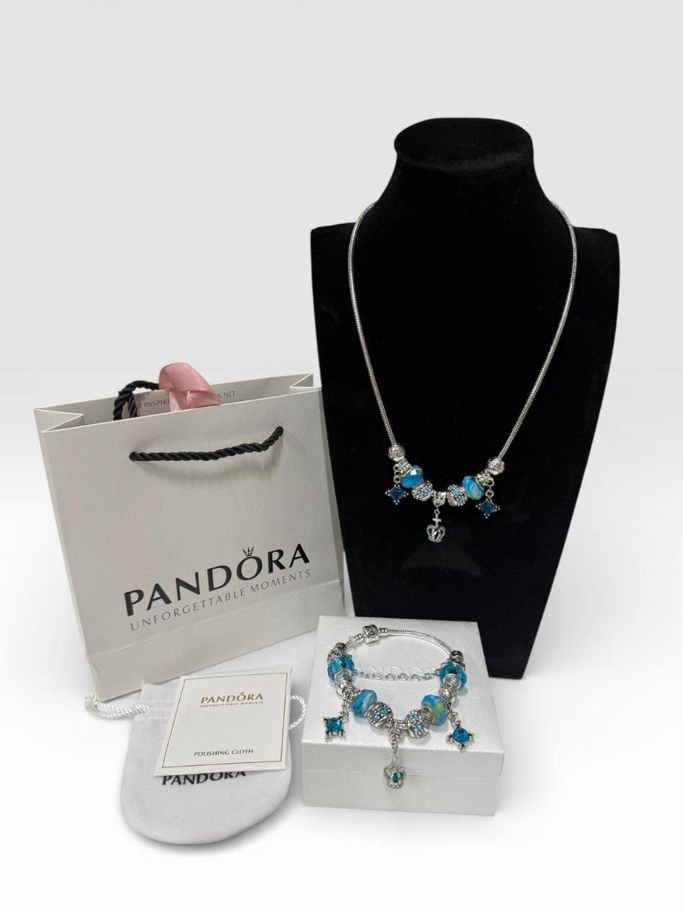 Pandora Blue & Silver Necklace & Bracelet Set Womens UK Reps AAA Quality