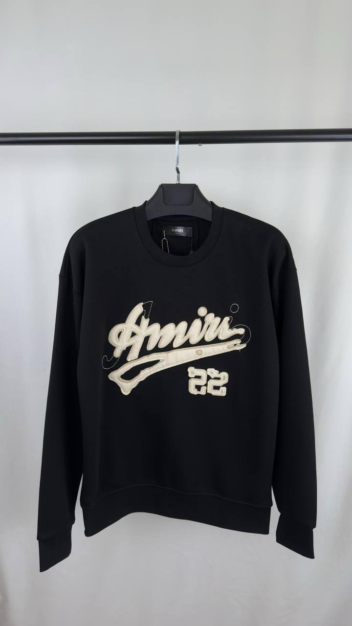 Amiri 22 Logo Embroidered Crew Jumpers Mens in Black Color Best Sale UK Reps AAA Quality