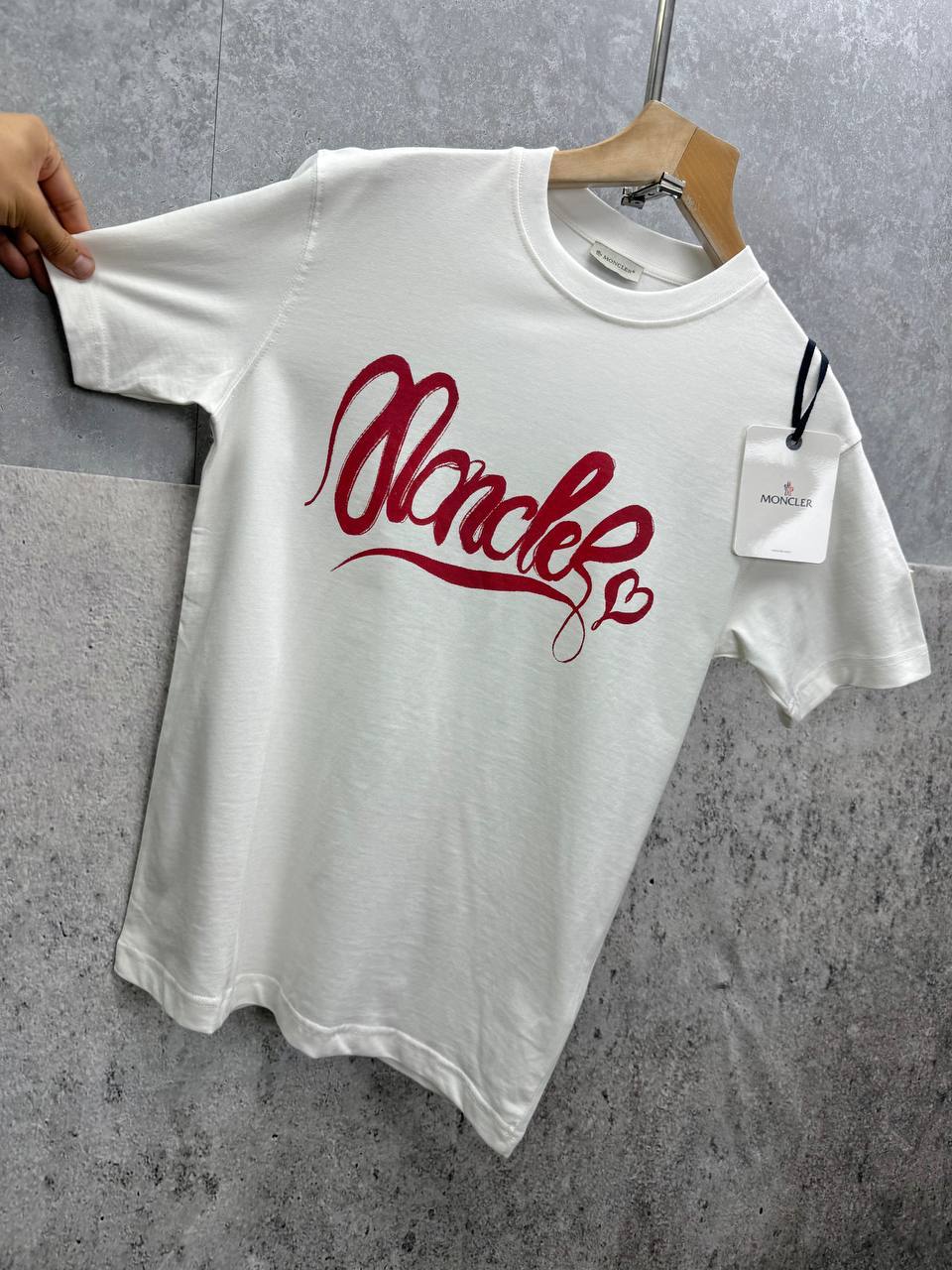 Moncler Calligraphy Logo Cotton T-Shirt Mens in 2 Colors Best Sale UK Reps AAA Quality